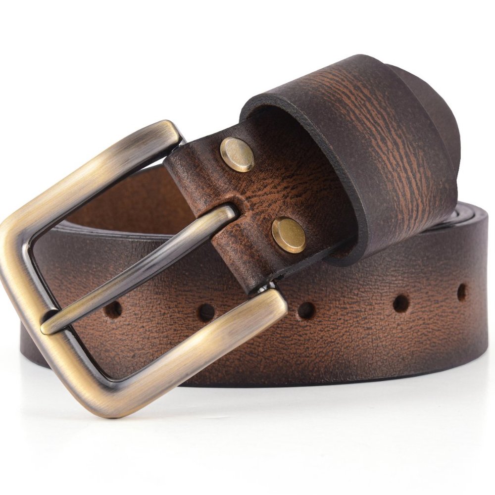 Mocha Brown Oil Waxed Premium Buffalo Leather Belt - Personalized Gift For Him - Picture 3 of 15